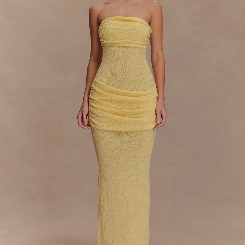 Meshki - Elora Strapless Knit Maxi Dress - Lemon - XXS